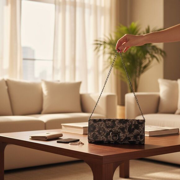 ALDO Leopard Print Chain Shoulder Clutch Bag Black Gray Animal Print Purse - Picture 1 of 12